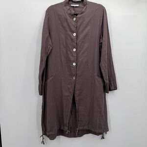 Bryn Walker Linen Coat Womens Small Purple Long Collarless Button Front Pockets